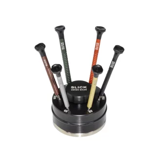 Socle tournant SLICK avec 6 tournevis d'horloger en aluminium éloxé Corps cannelés spécial