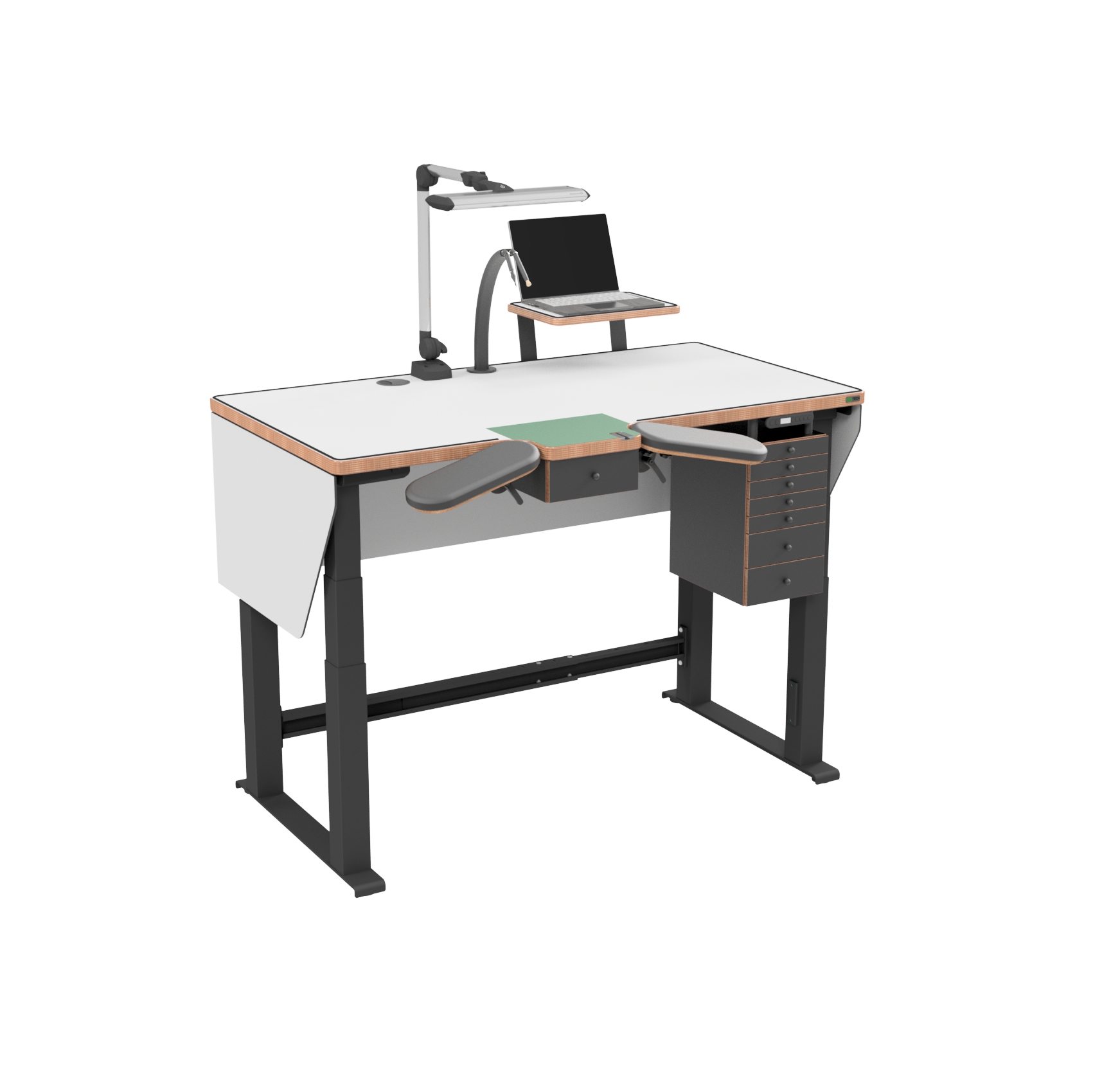Établi horloger E-Bench MAX asymétrique 148×90 cm avec tiroir central et layette