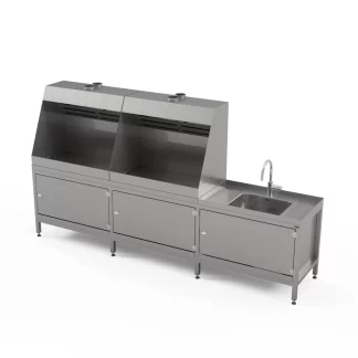 Hotte aspirante industrielle en acier inoxydable custom avec lavabo et armoires de stockage